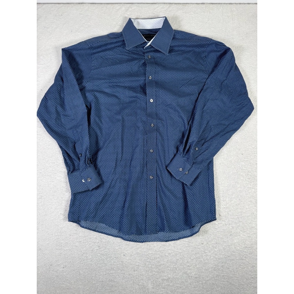 Sean John Dress Shirt Mens 16 32/33 Navy Blue Excellent Polka Dot Tailored Fit